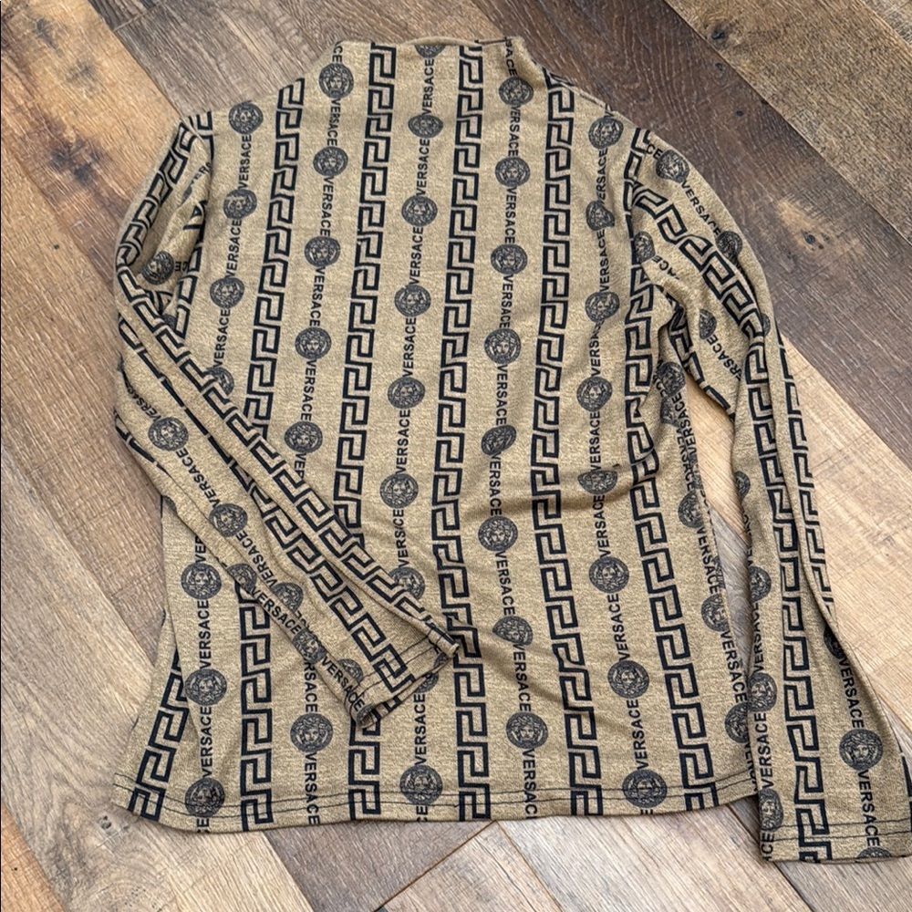 Versace Beige and Black Logo Long Sleeve Shirt Size Medium - Picture 2 of 7